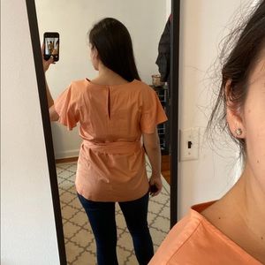 Ann Taylor orange Blouse w belt 100% cotton